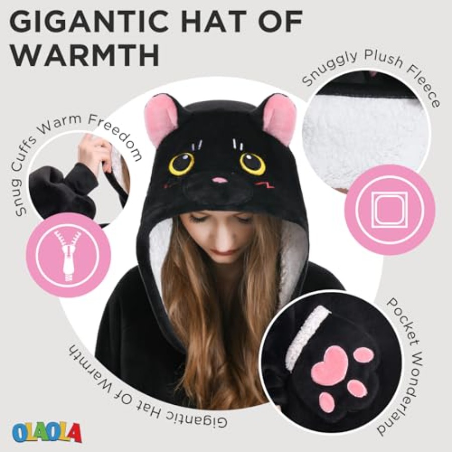OLAOLA Black Cat Wearable Blan - Sherpa Hoodie Fleece 리뷰 및 가격