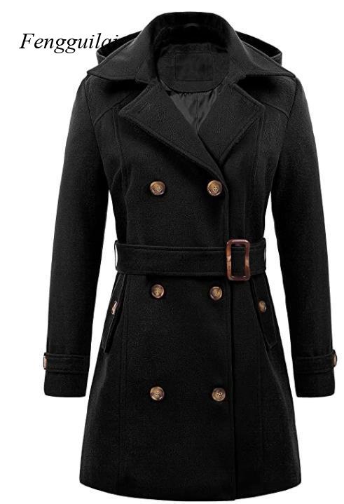 Women's Black Hooded Double Br - Wool Coat Peacoat 리뷰 및 가격